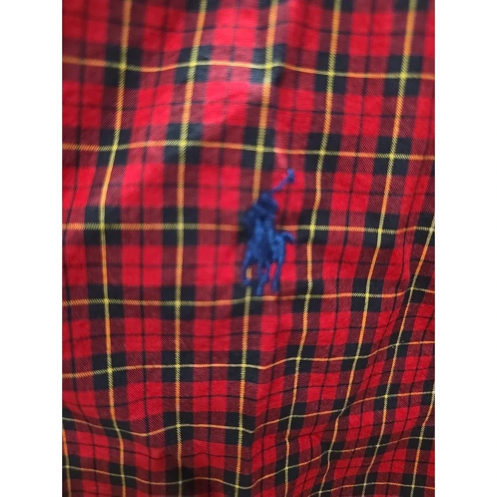 Ralph Lauren Button-Down Boys Shirt  Sz 18/20 Red Plaid Cotton‎ Long Sleeve Xmas